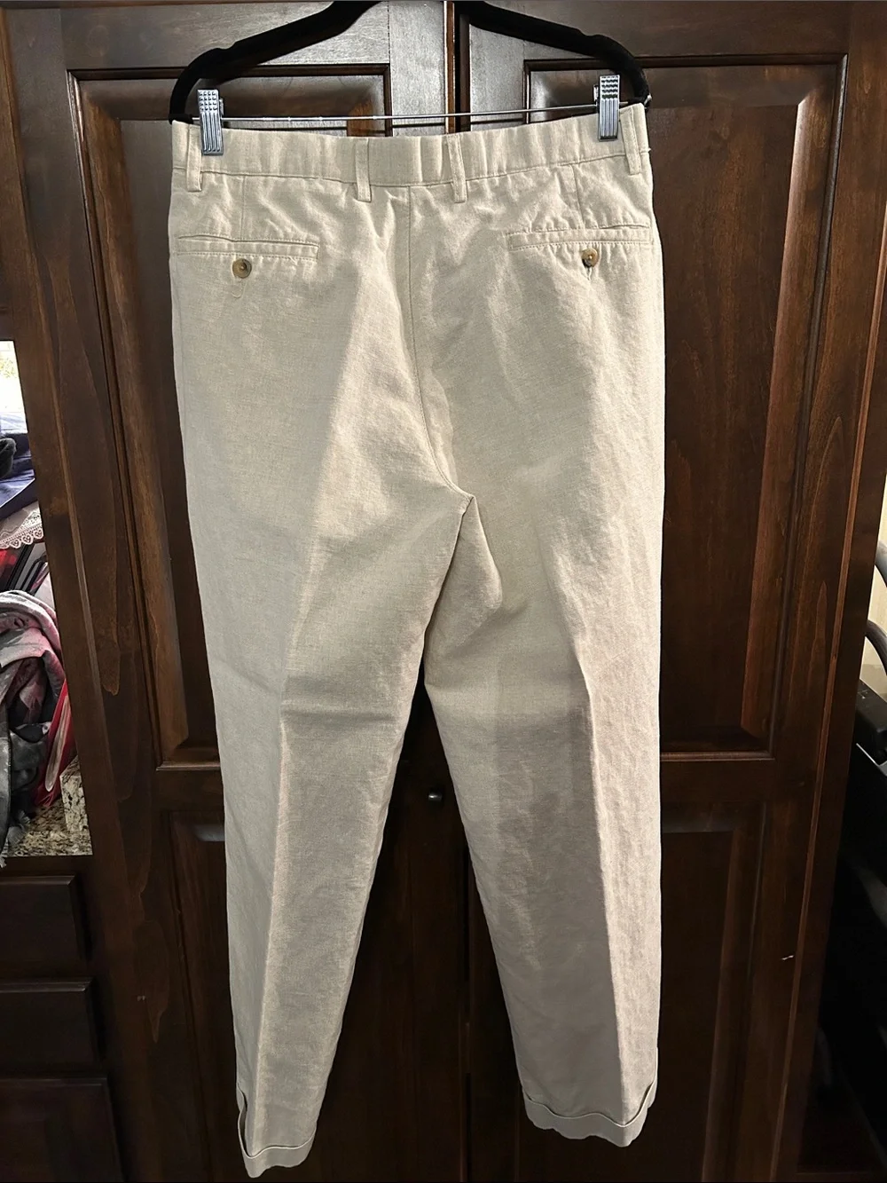 Charter Club Sz 34 x 32 Men's Classic Linen-Blend Trousers in Light Beige